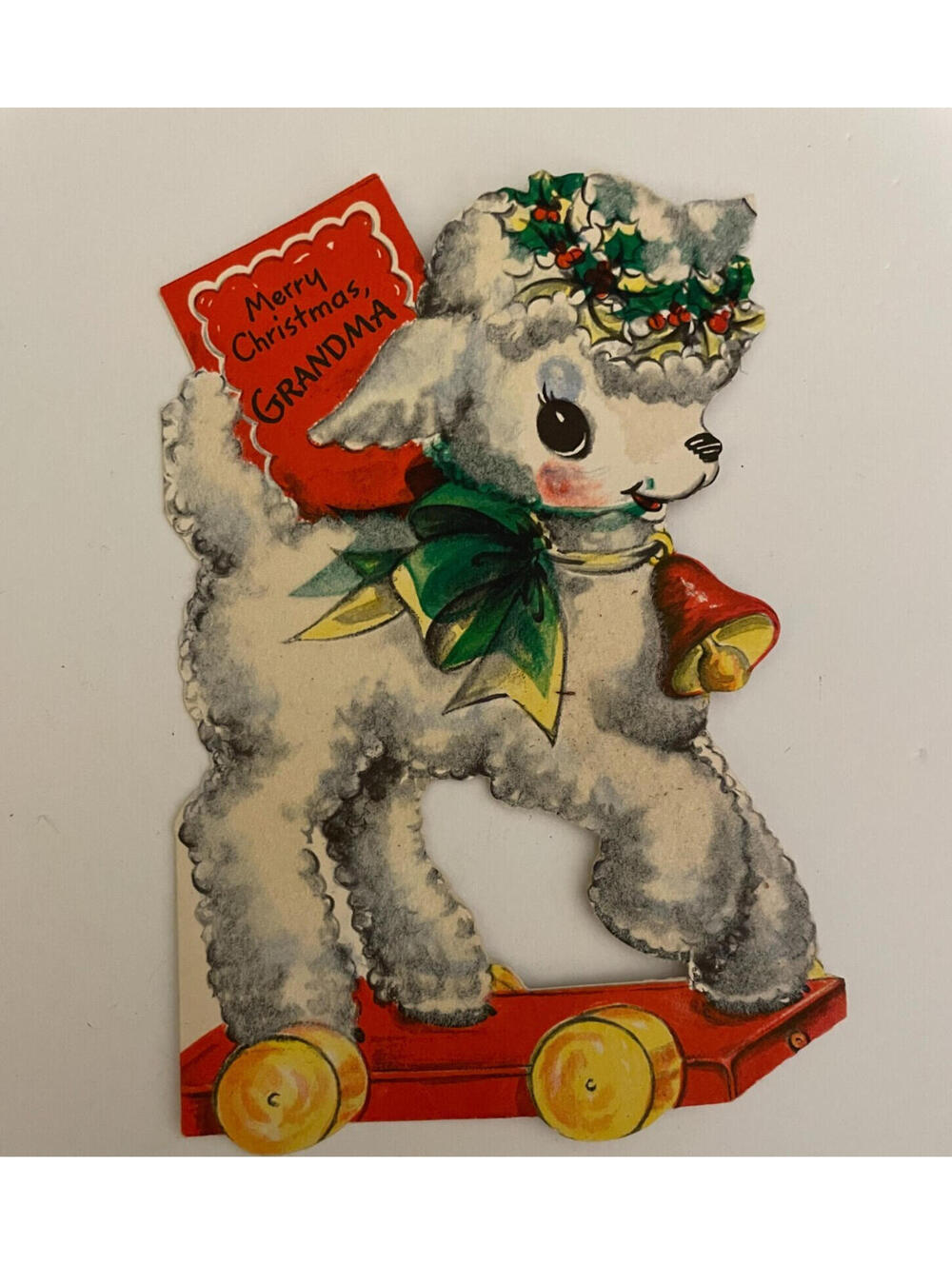 Merry Christmas Grandma Little Felt Lamb Card Christmas Card Vtg Card Hallmark